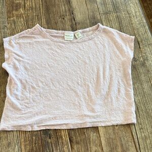 Rachel Zoe Pale Blush Boxy Crop Tee 100%Linen LARGE
